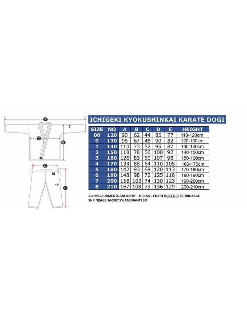 Karate Gi Size Chart Uk