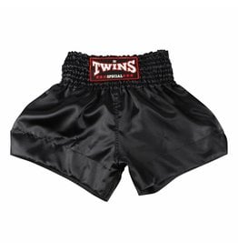 TTE001 TWINS KICKBOKSSHORT ZWART SATIJN