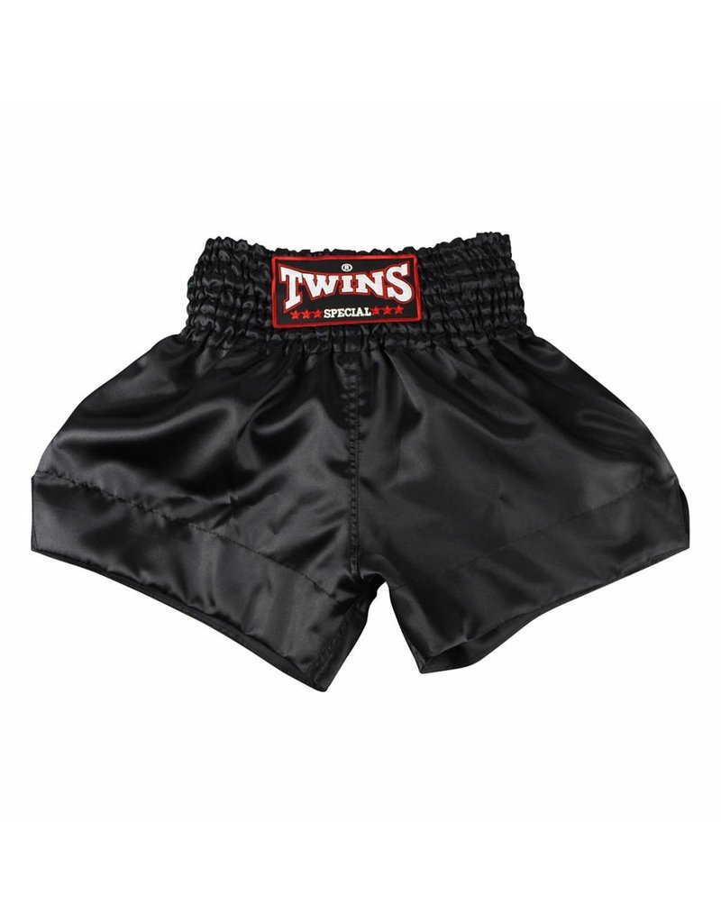 TTE001 TWINS KICKBOKSSHORT ZWART SATIJN EFFEN