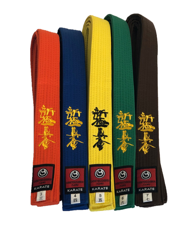 ISAMU Gekleurde Shin Kyokushin Kyu Band Met Shinkyokushin Kanji