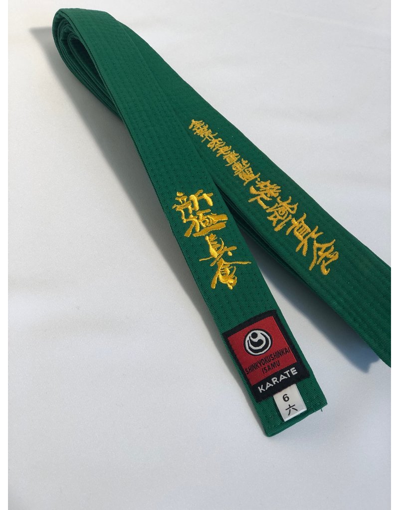 ISAMU Gekleurde Shin Kyokushin Kyu Band Met Shinkyokushin Kanji
