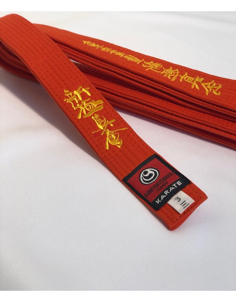 ISAMU Gekleurde Shin Kyokushin Kyu Band Met Shinkyokushin Kanji