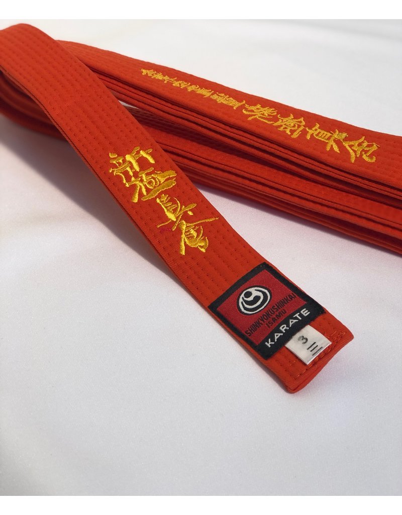 kyokushin  color belt with kanji kyokuhsin or shinkyokushin 