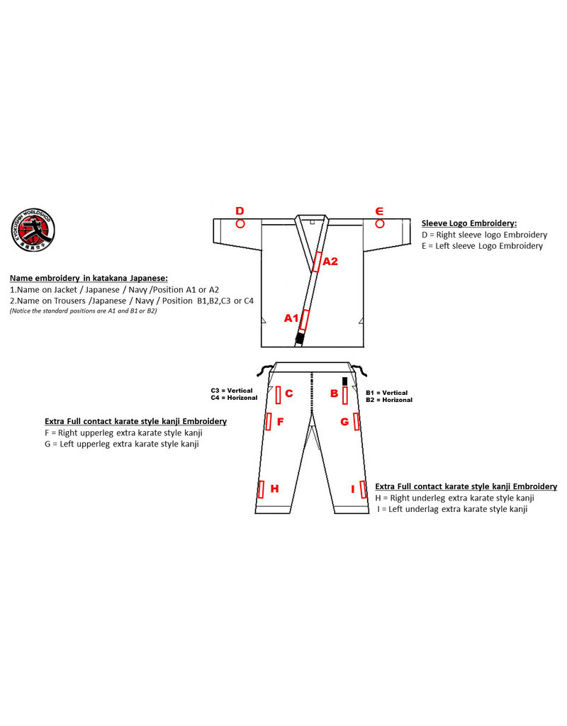ISAMU ISAMU Full Contact Karate Dogi – Premium Wit Karatepak voor Full-Contact en Kyokushin Training, Gepersonaliseerd met Kanji en Labels