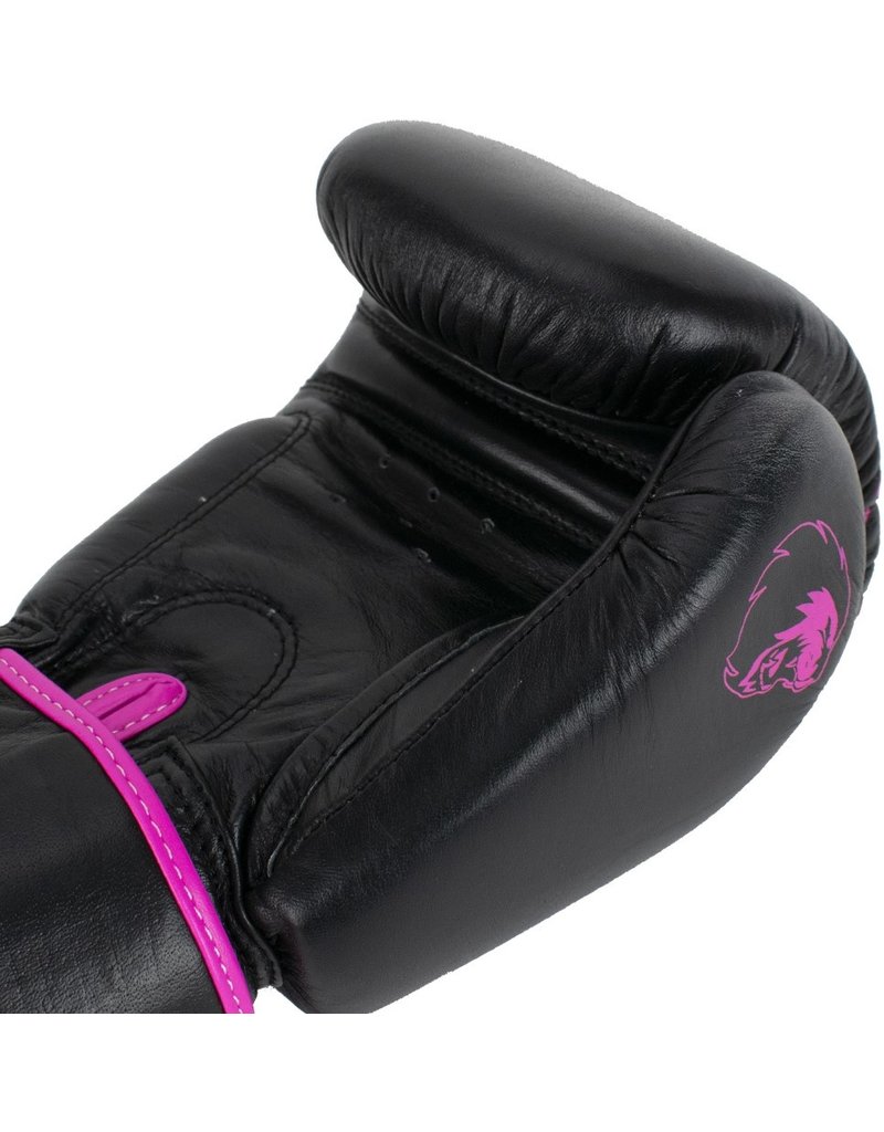 Warrior - gloves Leather Super Gear KYOKUSHINWORLDSHOP Combat Black/Pink (kick)boxing Pro