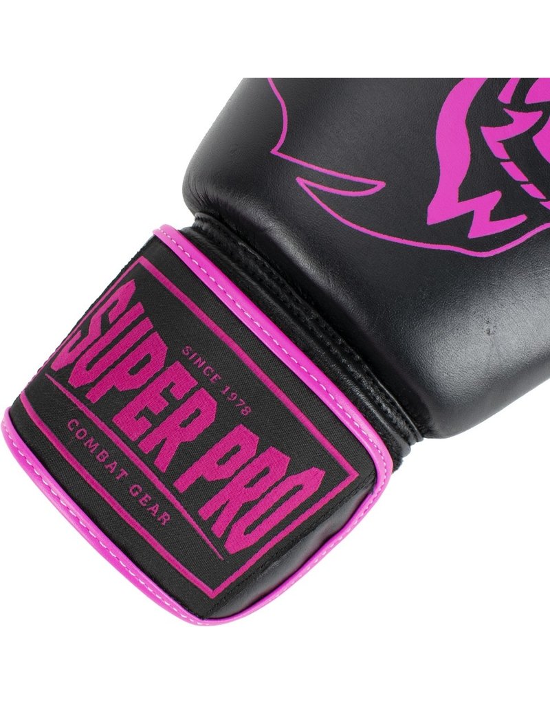 Super Pro (kick)boxing Leather - Black/Pink Warrior gloves Combat Gear KYOKUSHINWORLDSHOP