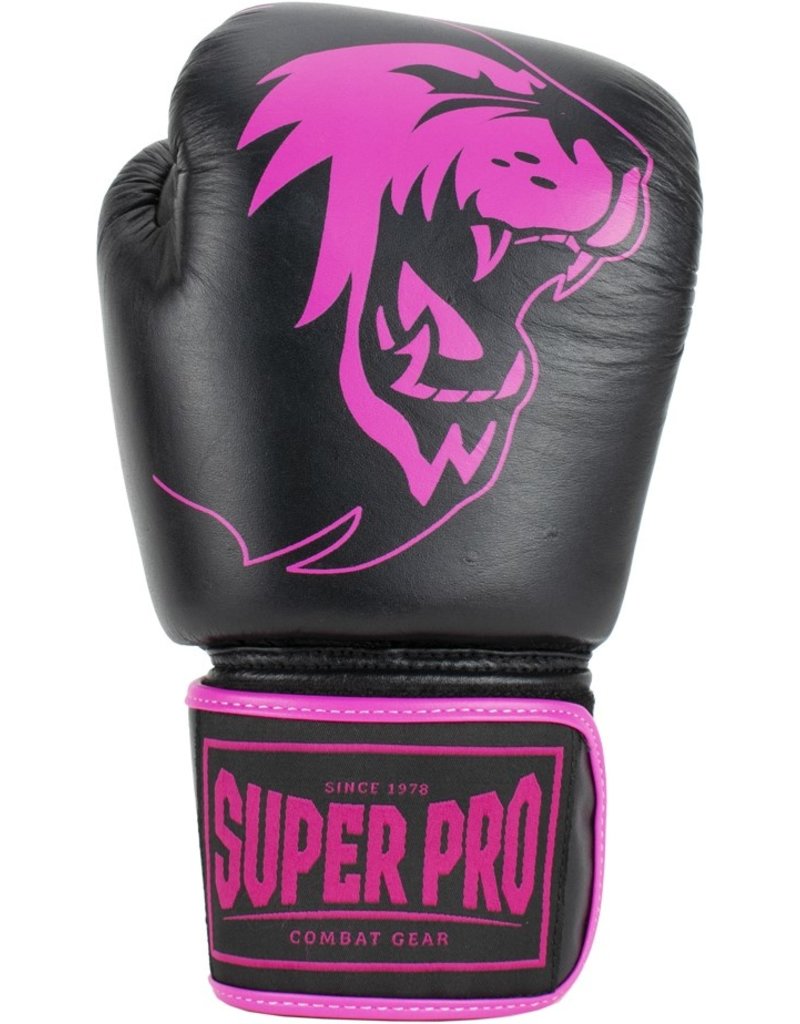 Black/Pink Leather gloves Warrior - Pro Combat KYOKUSHINWORLDSHOP Super Gear (kick)boxing