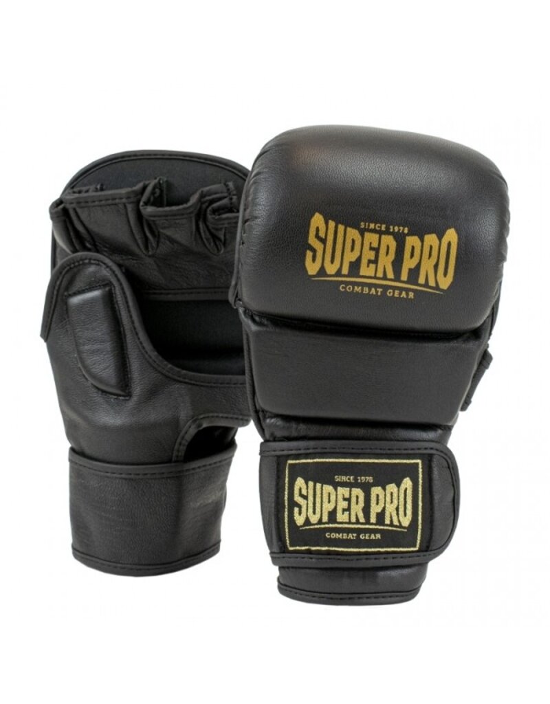 Super Pro Super Pro Combat Gear MMA Shooter Handschoenen Leder Zwart/Goud