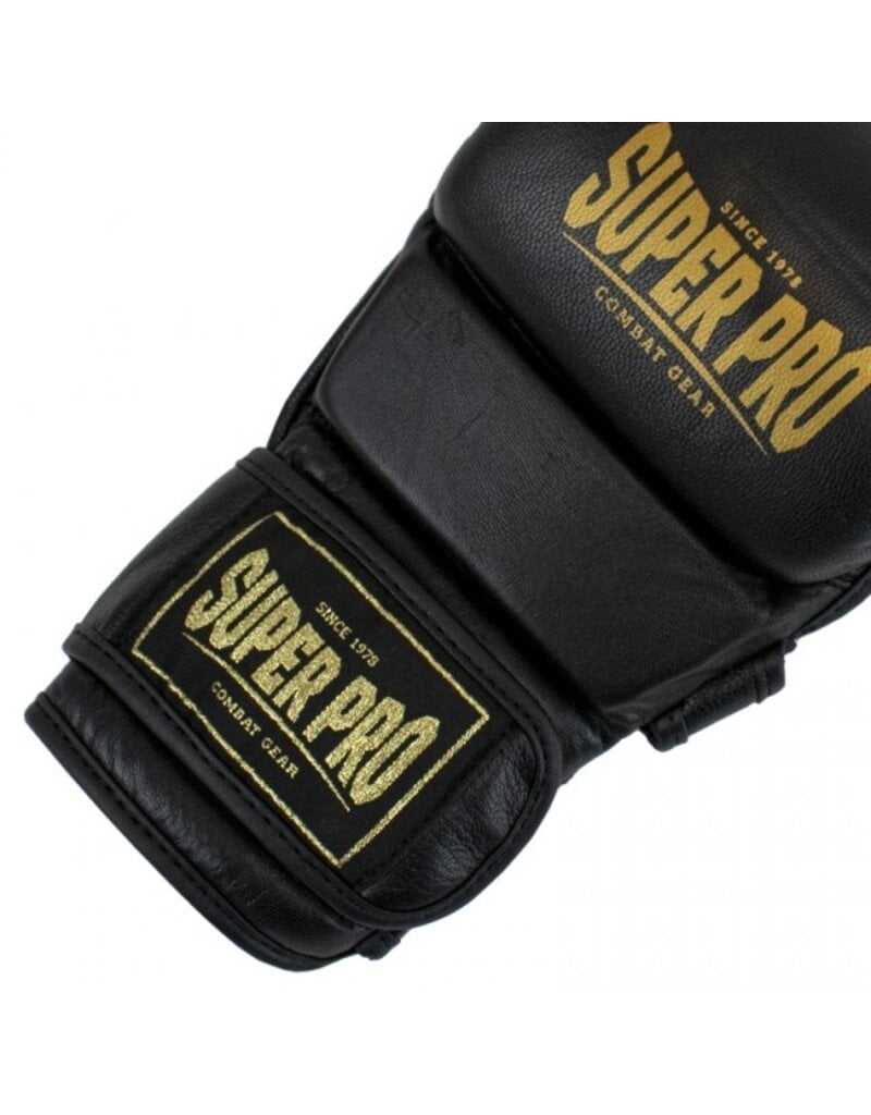 Super Pro Super Pro Combat Gear MMA Shooter Gloves Leather Black/Gold