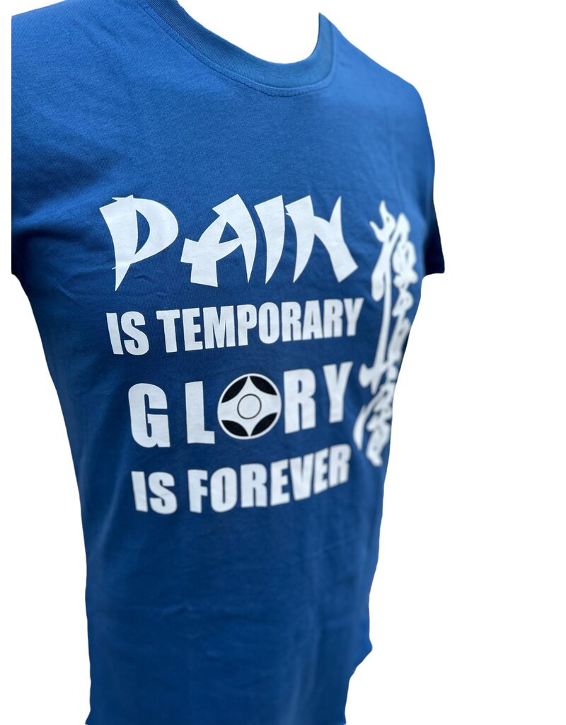 ISAMU " Pain is Temporary Glory is Forever”  Kyokushin Kanji T-shirt Blauw
