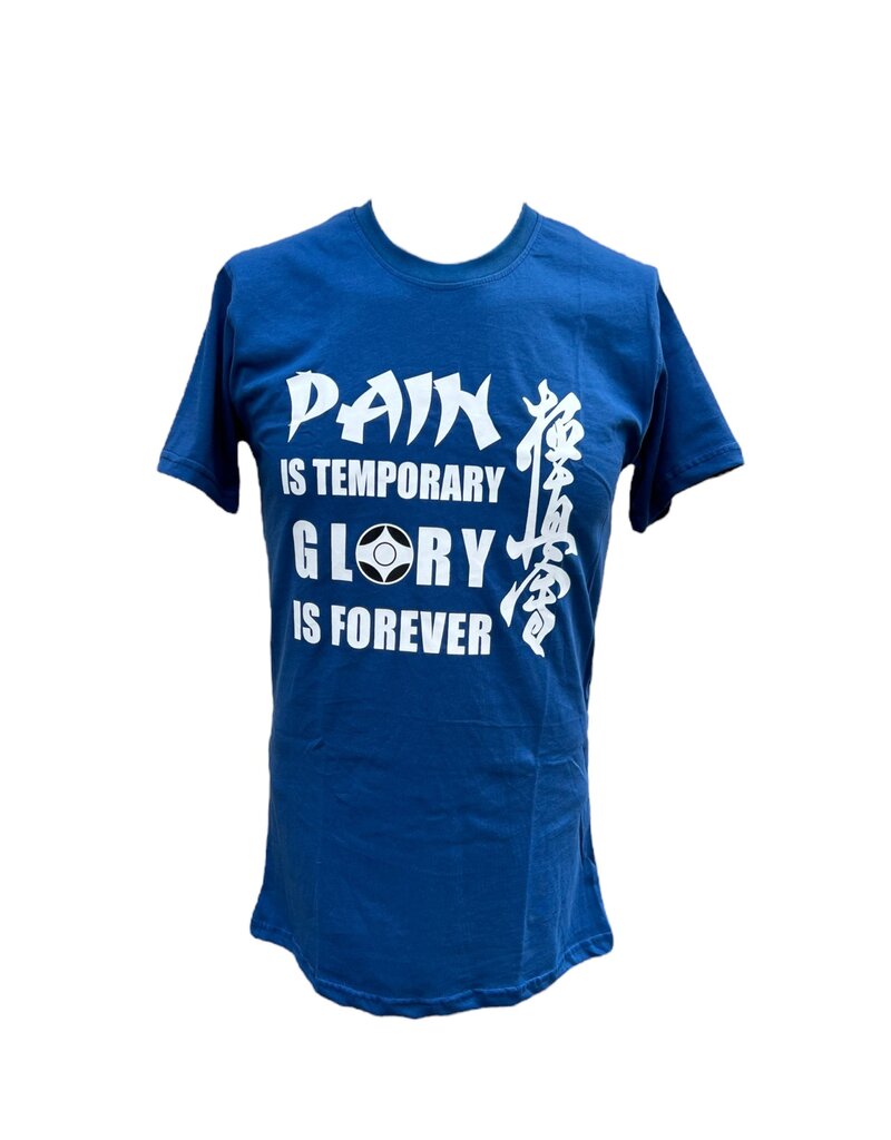 ISAMU " Pain is Temporary Glory is Forever”  Kyokushin Kanji T-shirt Blauw
