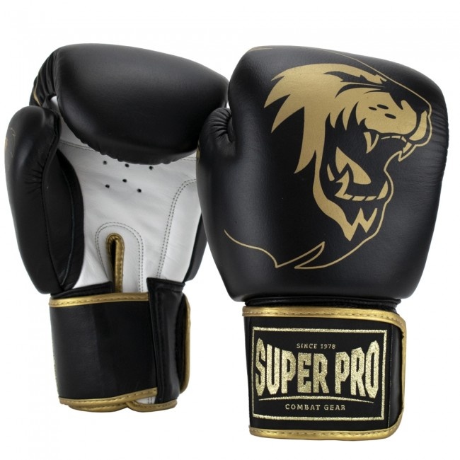 Super Pro Combat Gear Black/Gold - Warrior (kick)boxing Leather KYOKUSHINWORLDSHOP gloves