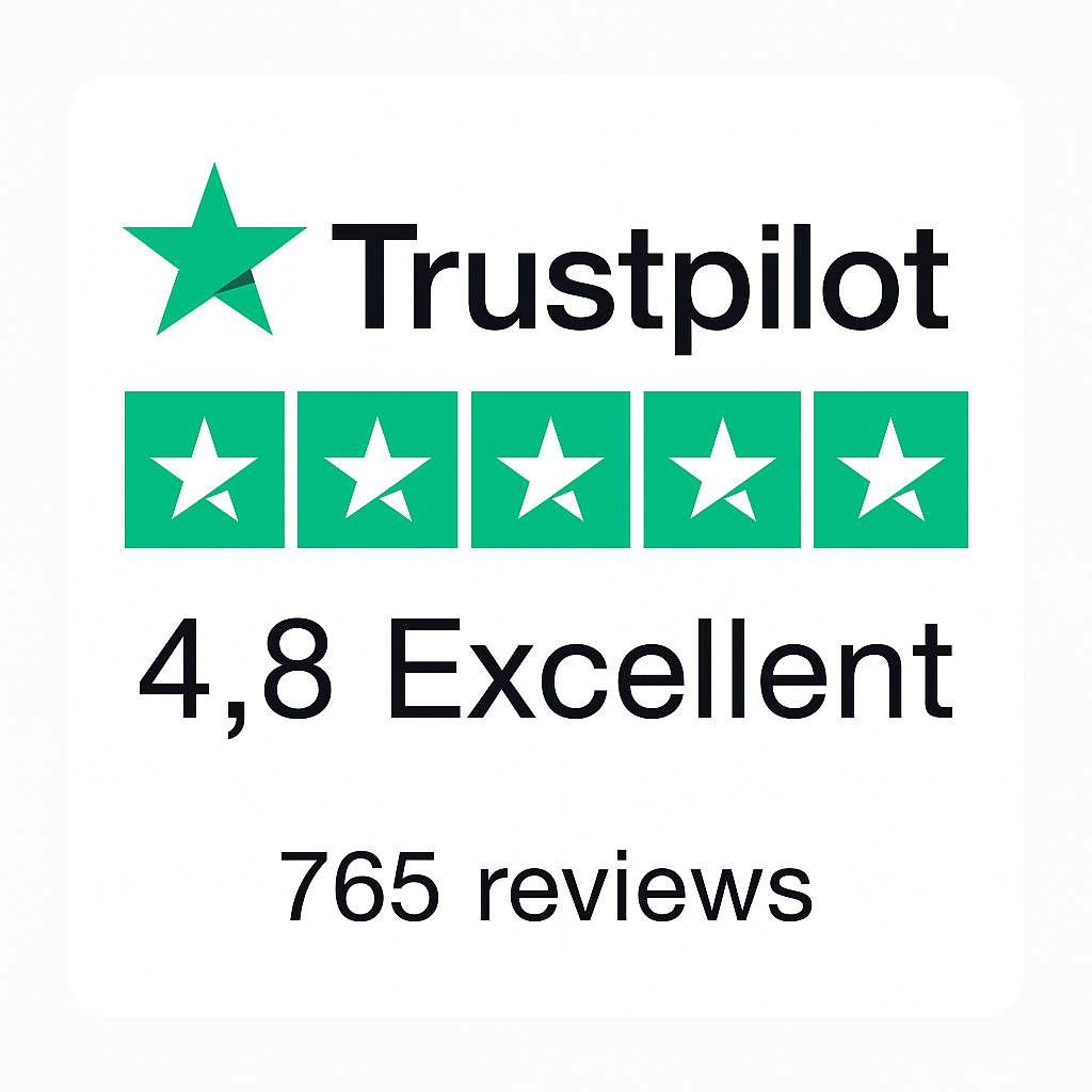 Trustpilot score 4,8 van 5 op basis van 765 reviews