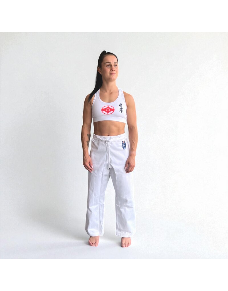 ISAMU Kyokushin Dames Top – Wit met Kyokushin Kanji en Kanku