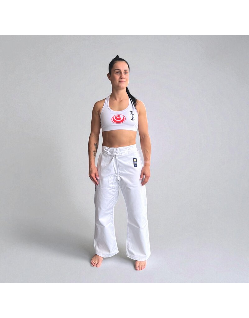 ISAMU Shinkyokushin Dames Top – Wit met Shinkyokushin Kanji en Kokoro