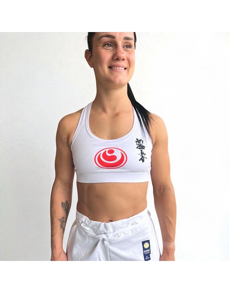 ISAMU Shinkyokushin Women's Top - White with Shinkyokushin Kanji and Kokoro