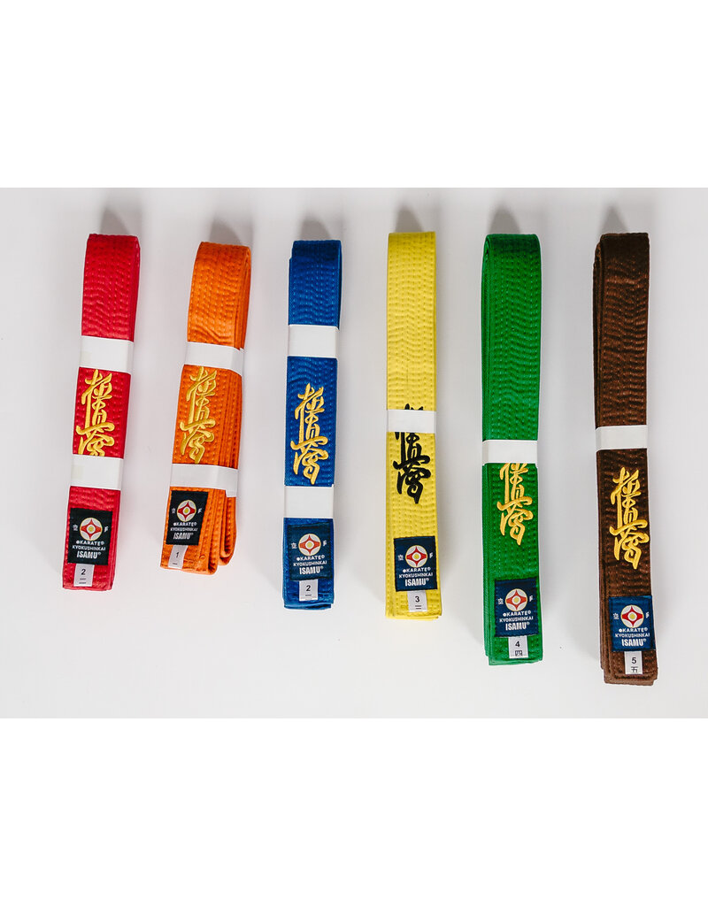 ISAMU Kyokushinkai colored Kyu belt with kanji embroidery – IKO Kanji