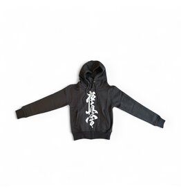 ISAMU Kyokushin Kanji XL Hoodie voor Kinderen – Zwarte Hoodie met Grote Kanji, ISAMU Borduring en Kanku Rits