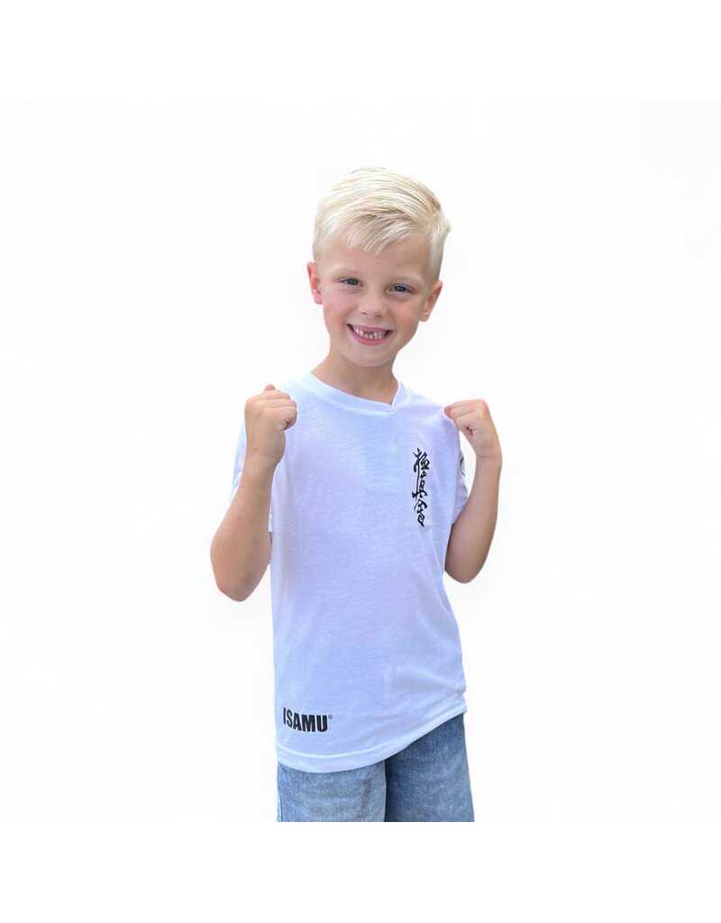 ISAMU Osu Kyokushin Kanji T-shirt Kids Wit – Lichtgewicht Karate T-shirt voor Kinderen
