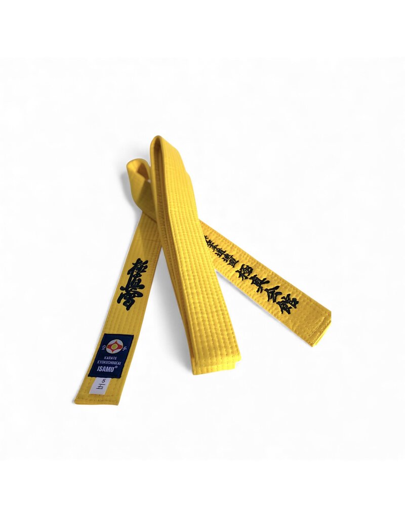 ISAMU Kyokushinkai gekleurde Kyu band met kanji borduring – IKO Kanji