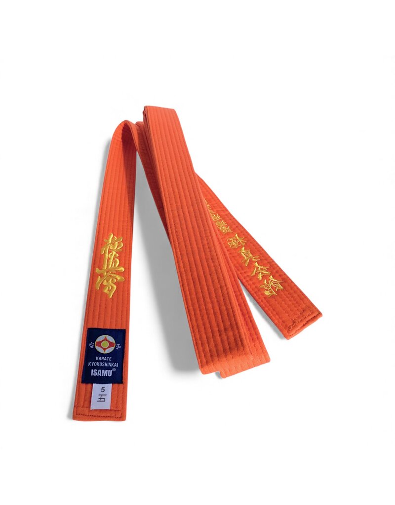 ISAMU Kyokushinkai colored Kyu belt with kanji embroidery – IKO Kanji