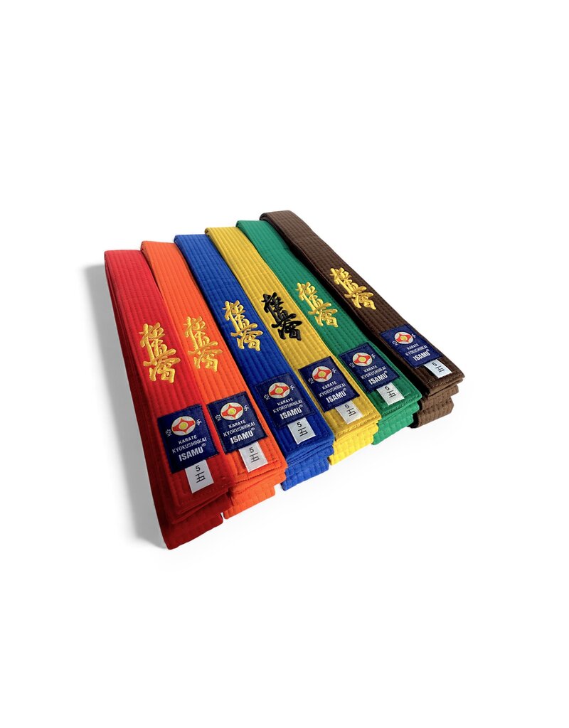 ISAMU Kyokushinkai colored Kyu belt with kanji embroidery – IKO Kanji