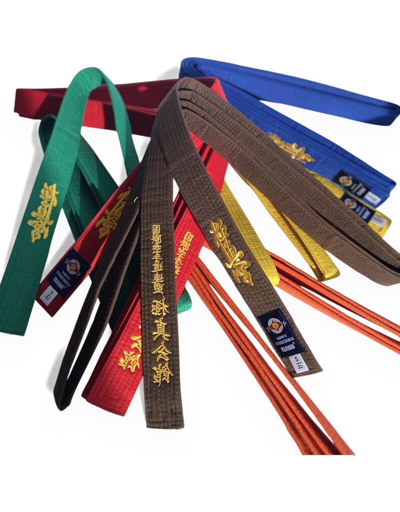 ISAMU Kyokushinkai colored Kyu belt with kanji embroidery – IKO Kanji