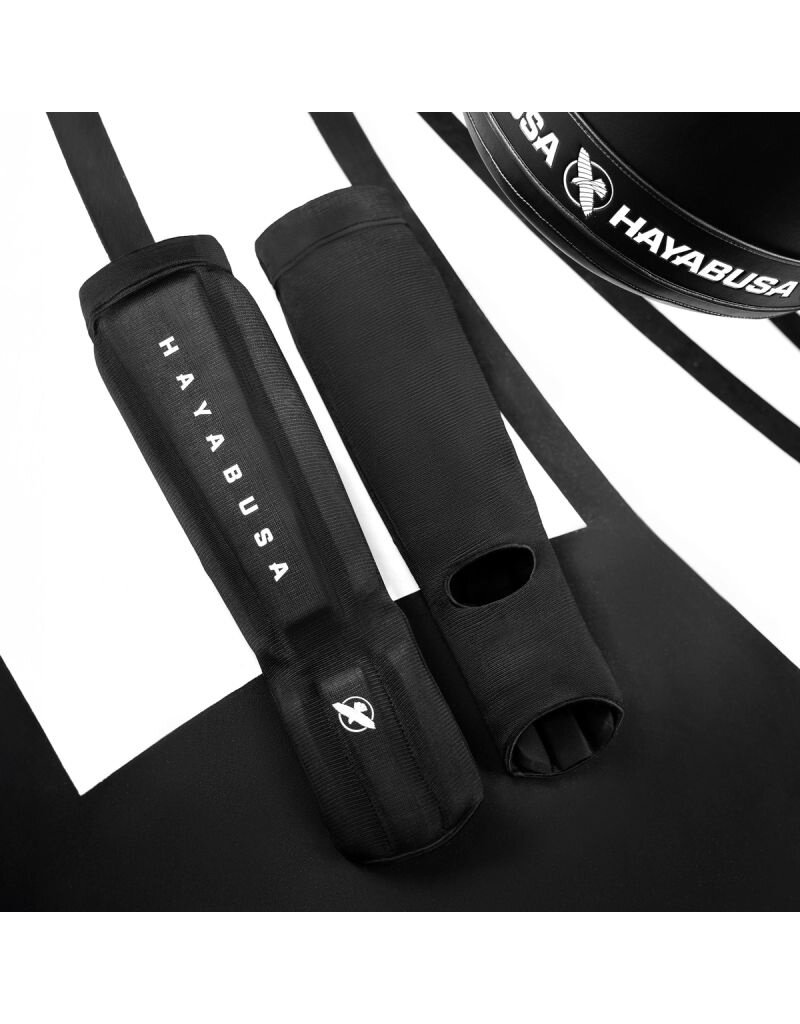 HAYABUSA Core Sleeved Shin Guards for MMA, Kickboxing and Muay Thai