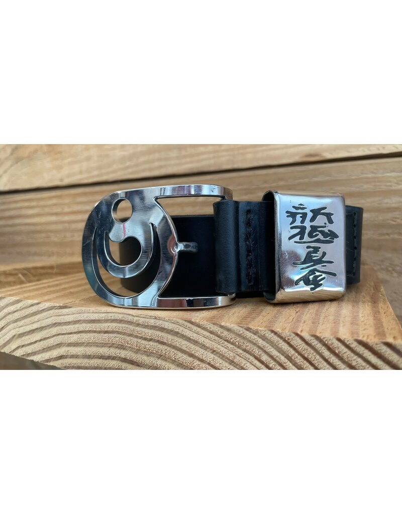 Handcrafted  Belt Shinkyokushin -Buffalo Leather – Kanku Buckle and Kanji-Engraved Keeper - Copy