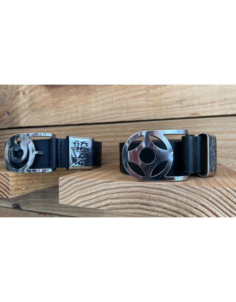 Handcrafted  Belt Shinkyokushin -Buffalo Leather – Kanku Buckle and Kanji-Engraved Keeper - Copy
