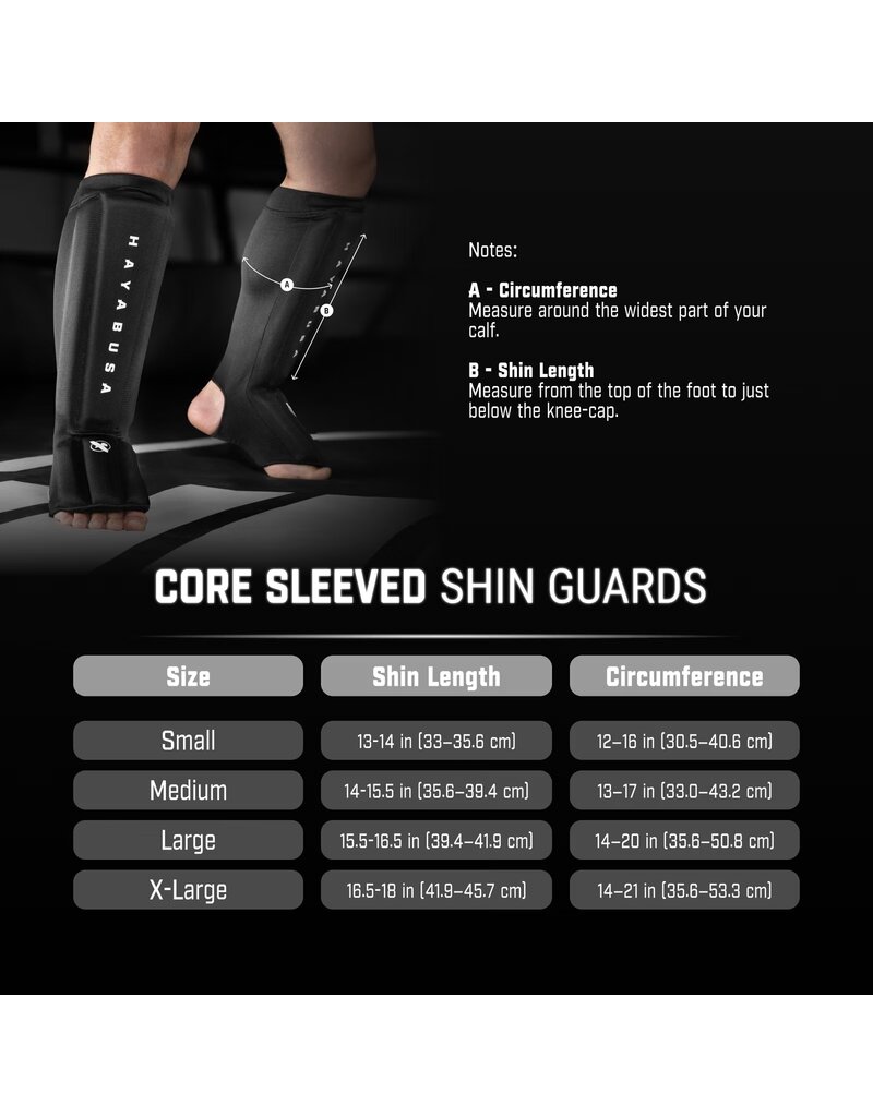 HAYABUSA Core Sleeved Shin Guards for MMA, Kickboxing and Muay Thai