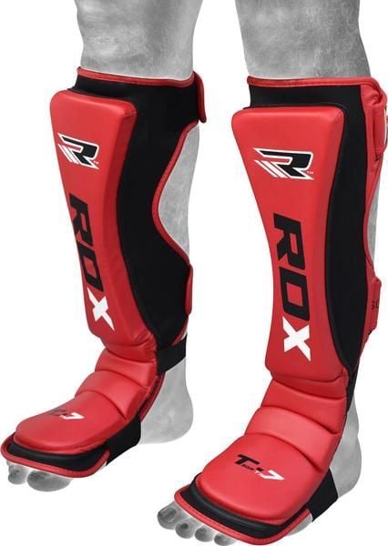 RDX Cow Hide Leather Shin Guards - Red