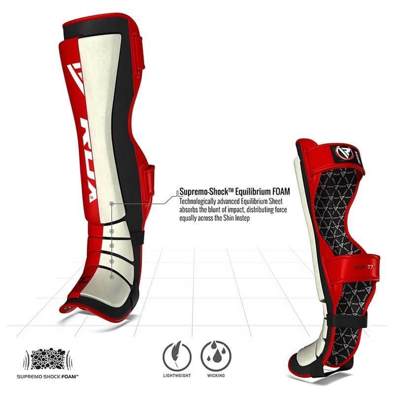 RDX Cow Hide Leather Shin Guards - Red