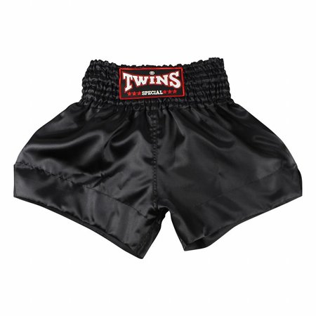 TTE001 TWINS KICKBOKSSHORT ZWART SATIJN EFFEN