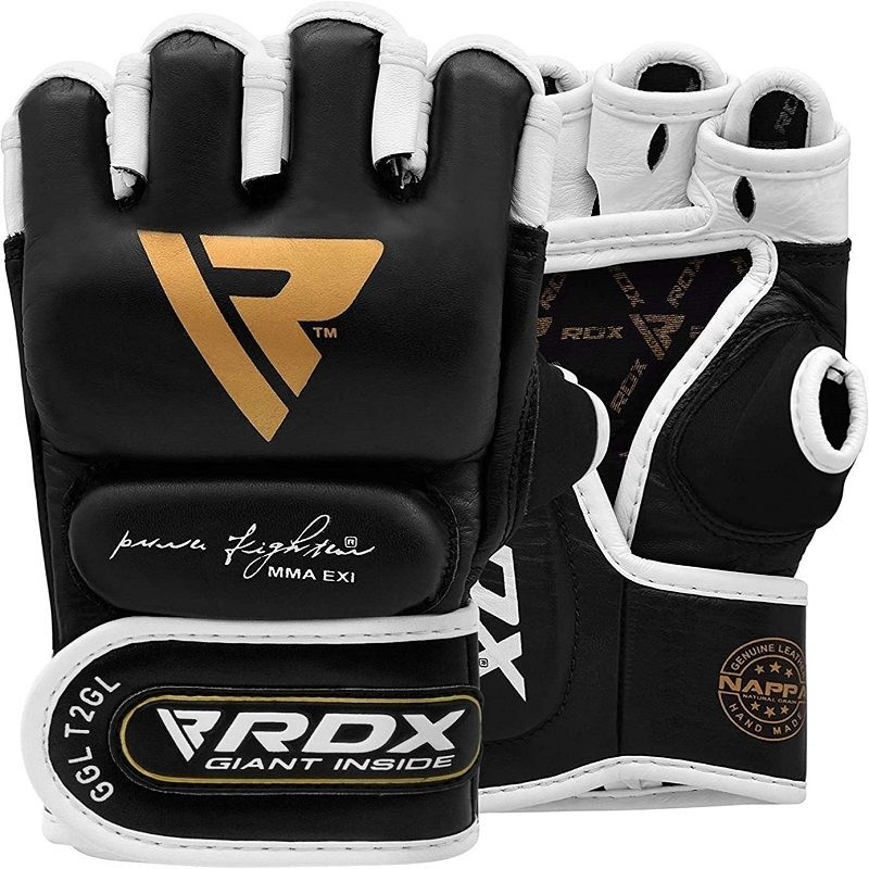 RDX Sports T2 Leather MMA Gloves - Gold / Black
