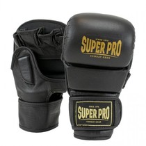 Super Pro Combat Gear MMA Shooter Gloves Leather Black/Gold