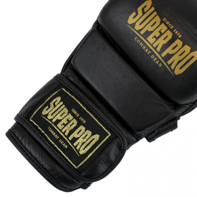 Super Pro Combat Gear MMA Shooter Gloves Leather Black/Gold | Budoworldshop