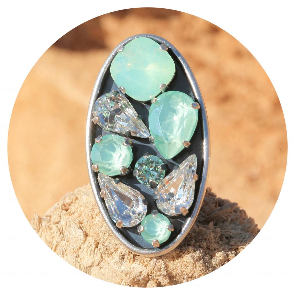 artjany Ring mit crystals in mint green mix