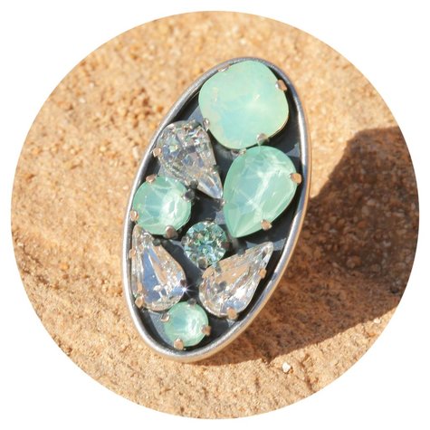 Silberner Ring EIGHTY mint green mix