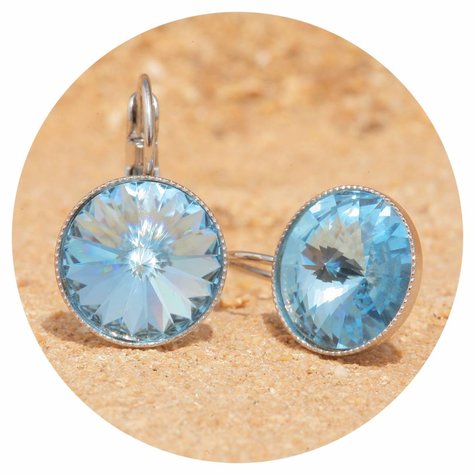 Silberner Ohrring Rivoli in aquamarine