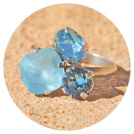 Silberner Ring TROIS aqua