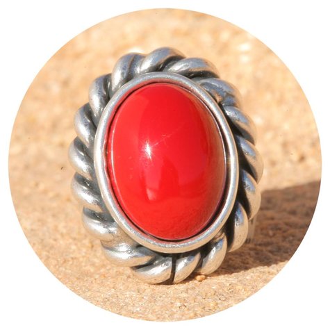 Silberner Ring OVANUM coral red