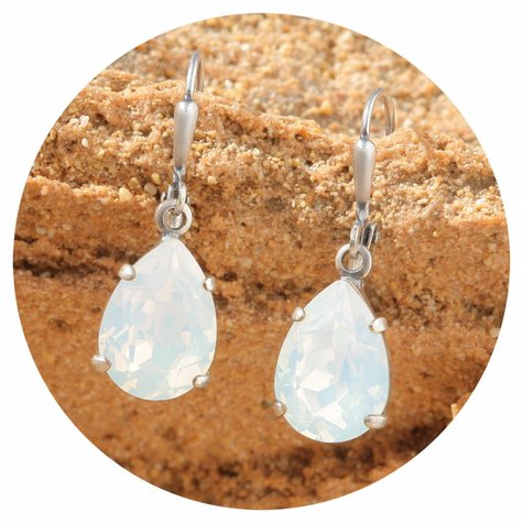 Silberner Ohrring DROP white opal
