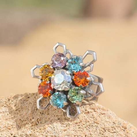 artjany Ring mit Kristallen im bunt mix