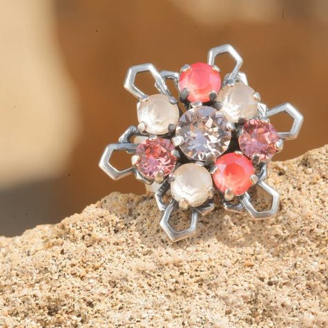 Silberner Ring FLEUR coral ivory mix