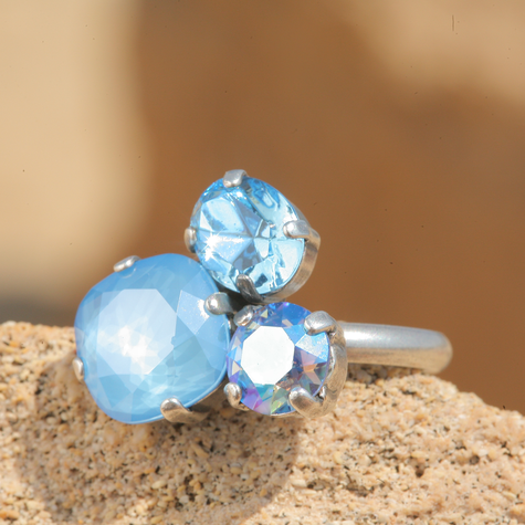 Silberner Ring TROIS blue glitter