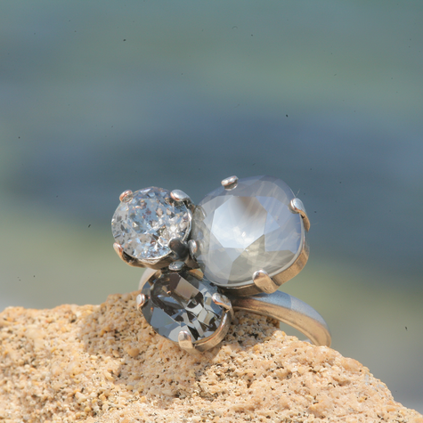 Silberner Ring TROIS  grey patina