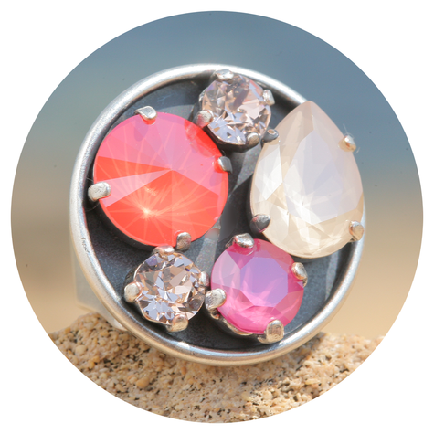 artjany Ring mit crystals im ivory coral pink mix