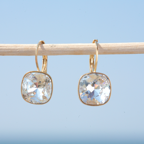 Goldener Ohrring CUSHION crystal