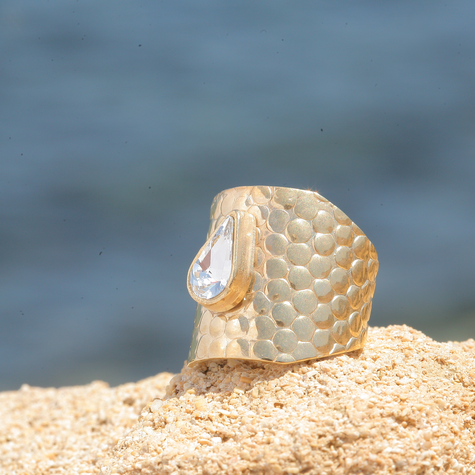 Goldener Ring GOUTTE crystal